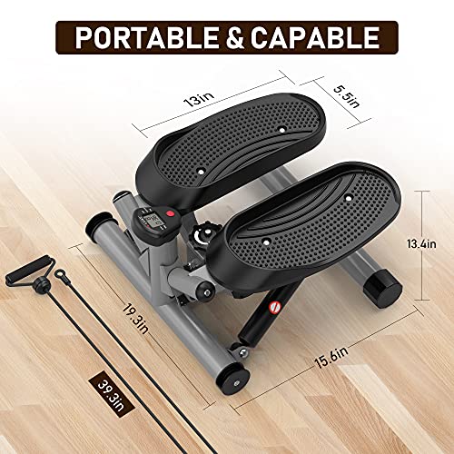leikefitness Premium Portable Twist Stair Stepper Adjustable Resistance, Twisting Step Fitness Machine with Bands and LCD Monitor