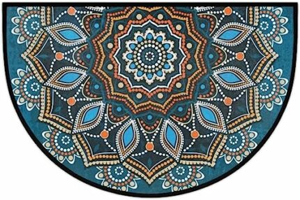 Half Round Door Mat Blue Mandala Half Round Door Mat Outdoor Entrance,for Outside Entry 18x30 in Wear Resistant Semi Circle Floor Mats Area Rugs