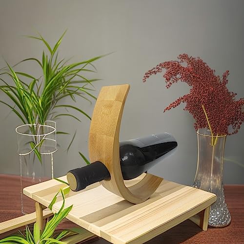 Somonka-L Single Wine Bottle Holder,Natural Bamboo Personalized Rack,Self Balancing Display Rack,Wine Stand