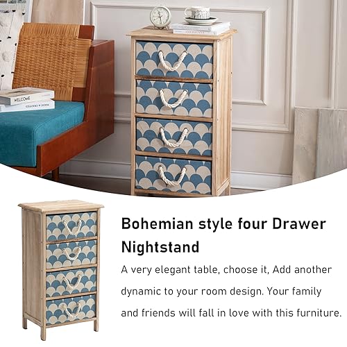 Leesinwing Nightstand with 4 Fabric Drawers,Wood Bedside Table for Storage, Easy Assembly End Table for Living Room/Bedroom/Closet(Light Brown)