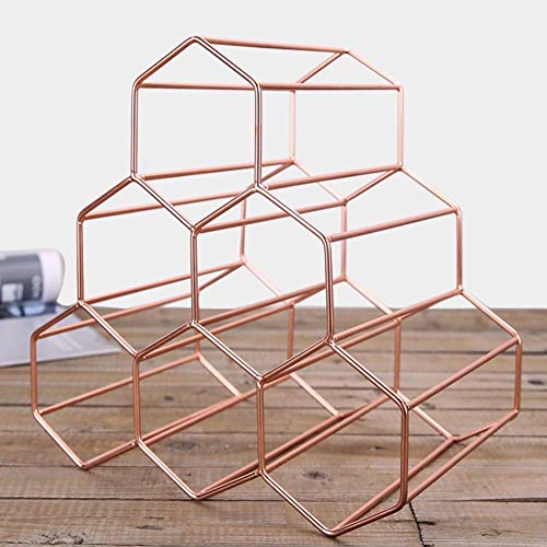 OUSIKA Wine Racks,Wine Bottle Rack,Free Standing the Geometric Metal Wine Holder Iron Art 6 Bottles Wine Glass Racks for Bar Cabinet Pantry Kitch