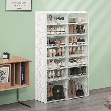 DAMAHOME Shoe Organizer Cabinet Rack - Collapsible Shoe Organizer for Entryway,Closet Shoe Rack with Clear Door,Foldable Stackable Shoe Box for 2