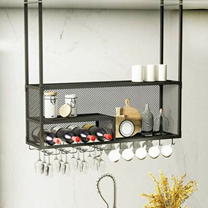 OUSIKA Wine Racks,Bar Ceiling Hanging Shelves Bottle Holder Glass Shelf Wine Decor Wine Glass Rack Industrial Retro Decor Wall Mounted Wine Glass