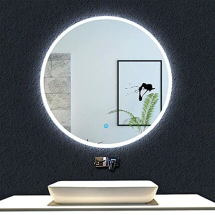 Acezanble LED Bathroom Mirror with Light 60cm, 3 Colors Dimmable Light, Round Wall Mounted Vanity Mirror, Anti-fog, Memory Function, IP44, Illumi