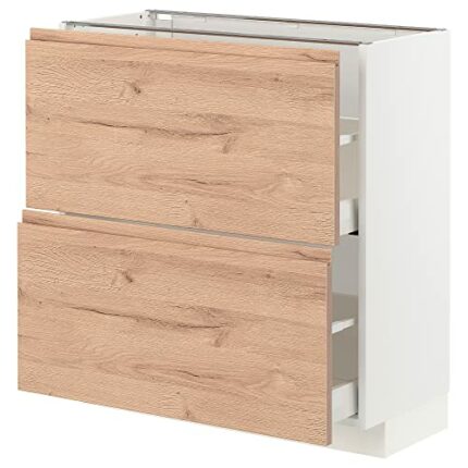 Ikea METOD/MAXIMERA base cabinet with 2 drawers, 80x37 cm, white/Voxtorp oak effect