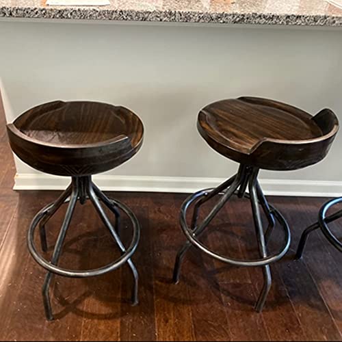 Set of 2 Bar Stools | Industrial Vintage Style | Swivel Wooden Seat | Counter Height Adjustable 24-28inch | with Mini Backrest