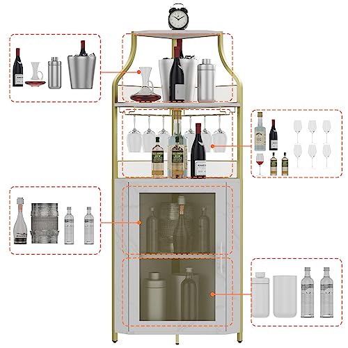 Amyove Wine Cabinet, Engineered Wood Metal, Gold, S