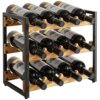 IBUYKE Industrial Wine Rack, Countertop Storage Organizer, Free Standing with Metal Frame, 3 Tier 12 Bottles, Ideal for Home Bar Display, Kitchen