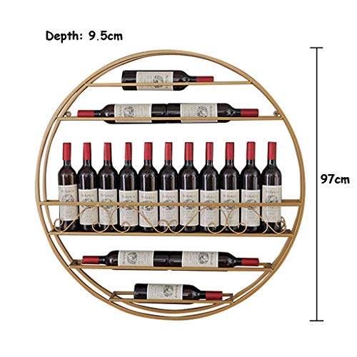 CRODY Wine Racks,Retro round Wall Hanging Wine Rack Black/Red Copper/Golden American Style Wine Bottle Racks Bar Display Metal Vintage Decoration