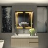 Quavikey® Bathroom Mirror Cabinet with Lights and Shaver Socket 2 Doors Grey Medicine Cabinet Wall Mounted with Shelf 3 Color Strip Lights and De