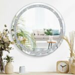 Wall Mirror Crystal Crush Diamond Round Mirrors for Wall 50x50cm Frameless Silver Mirror for Hallway Bathroom Bedroom Decor