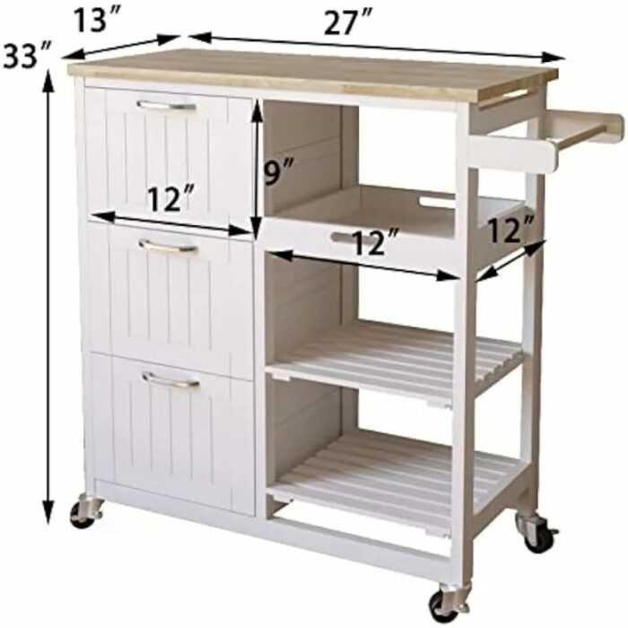 JJZXD Kitchen Island Cart,Kitchen Bar&Serving Cart Rolling on Wheels Utility Storage Trolley with 3-Tier Wine Rack