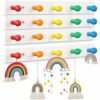 2 Pcs Kids Coat Rack Wall Mount Rainbow Kids Wall Hooks Wooden Coat Hooks Cute Coat Rack Wall Mounted for Kid's Towels Backpacks Bedroom Bathroom