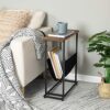 HOOBRO Slim Side Table, Narrow End Table, Industrial Bedside Tables with Magazine Holder Sling, Small Table for Small Spaces, Skinny Magazine Tab