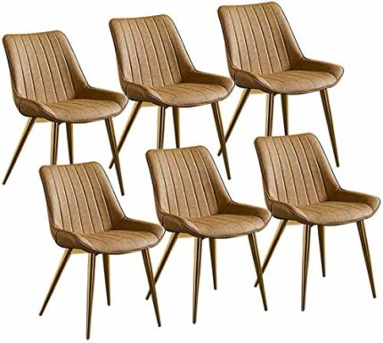 Modern Kitchen Dining Room Chairs Dining Chairs Set Of 6 PU Leather Thicken Seat With Backrest Golden Metal Legs Vintage Kitchen Chairs For Loung