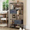 YITAHOME Bookcase, 7 Tier Bookshelf with drawers Floor Standing Book Shelf Industrial Shelving Unit Storage Rack with Steel Frame for Living Room
