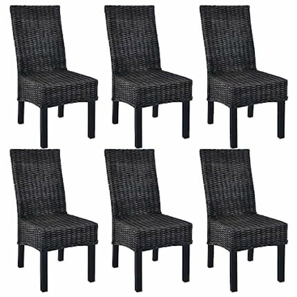 vidaXL 6x Dining Chair Kubu Rattan and Mango Wood Black Kitchen Furniture Seat