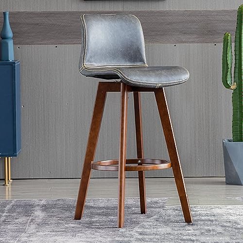 N/A Bar Stools Set of 2, Swivel Bar Chair Rubberwood High Stools, with Upholstered Backrest Seat & Footrest, for Kitchen Counter Dining Room Isla