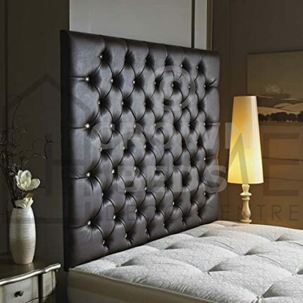 CROWN WALL DIAMANTE LEATHER HEADBOARD IN 2FT6,3FT,4FT,4FT6,5FT,6FT! (brown, 6ft (Super Kingsize) 44'' Plain Button)
