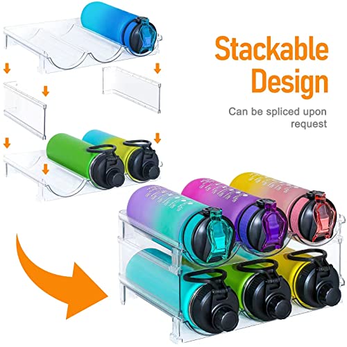 Water Bottle Organizer for Cabinet, 4 Packs Stackable Plastic Water Bottle Holder, Wine Racks for Kitchen Fridge Pantry Organization and Storage,