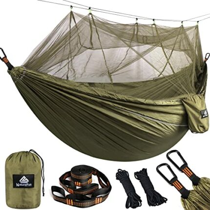 NATUREFUN Camping Hammock with Bug Net | 300kg Load Capacity,(300 x 200 cm) Breathable,Quick-drying Parachute Nylon Travel Hammock | 2 x Premium