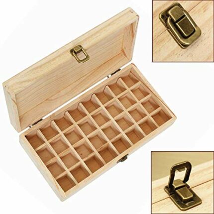 Essential Oil Wooden Storage Box, Nail Polish Storage Aromatherapy Essential Oil Carrying Case Organizer Display Case with Buckle Holds 32-74 Bot