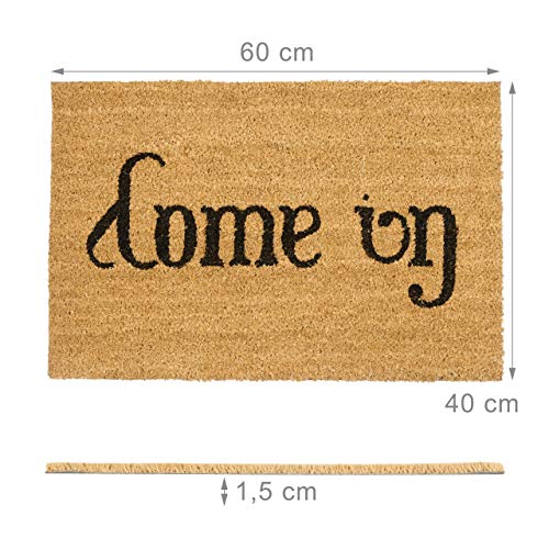 Relaxdays Doormat Come In / Go Away Coir Floor Mat with PVC Anti-Slip Underside Coconut Fiber Welcome Mat, Natural