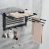 ybaymy Swivel Towel Rail Wall Mounted Rack Holder with 7 Bars Hanger Bath Swing Out Bar Top Layer 90° Folding Function 6 Hooks for Kitchen, Bathr