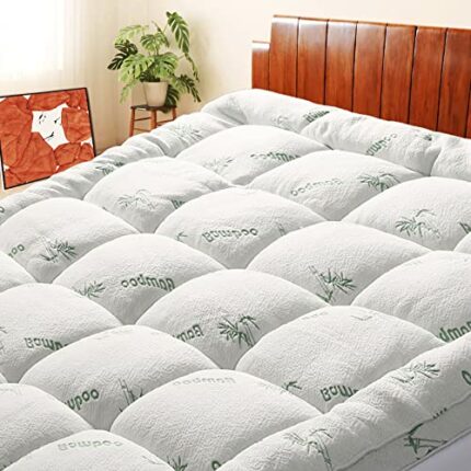 Bamboo Mattress Topper King Size, Extra Thick Breathable, Soft Quilted Fitted Mattress Cover with 1000 GSM Down Alternative Fill (8-21”Deep Pocke
