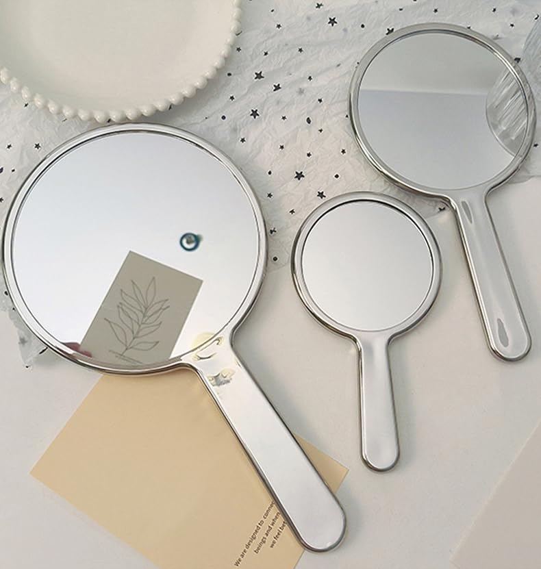 JJUUYOU Handheld Mirror with Handle, Hand Held HD Mirror, Salon Hairdresser Plain Mirror Retro Style, 22X12 CM Single-Sided Portable Travel Vanit