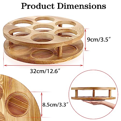 BSTKEY Rotating Syrup Bottle Holder Organizer, Vintage Wooden Coffee Syrup Rack Syrup Stand for Coffee Bar, 7 Bottles Countertop Freestanding Win