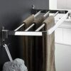 Towel Rack Holder bathroom Single layer 304 Stainless Steel Wall Mount 90 Folding Towel Rail with Hooks Storage Shelf with 3 Towel Bar 40CM (Size