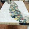 Gifts And Artefacts 24 x 48 Inches Agate Stone Epoxy Art Dininig Table Top for Home Furniture Decor Rectangle Shape White Marble Kitchen Table