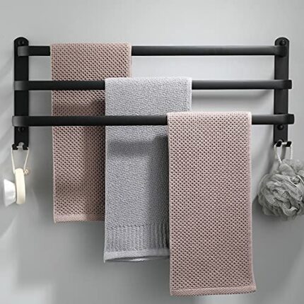 Towel Rail Bathroom 3 Animals, Aluminium Towel Rack, Wall Mounted 3-Tier Towel Rail with Hooks, 50 cm, Black, Waterproof, Rust Bath Towel, Towel