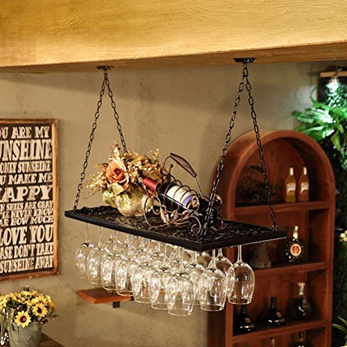 PIBM Metal Creative Wine Rack Wrought Iron Wine Glass Upside down Storage Display Shelf J1029, Black , 60x31cm