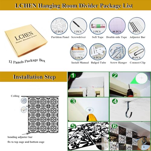 Lchen Hanging Room Divider Panel, 12 Pieces White Screen Panels Solid Board Cut Room Partition Home Decoration(Mixed,15.7"x15.7"x0.03")