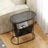 Yusong Tempered Glass End Table for Small Space, Narrow Oval Side Tables Living Room, Little Skinny Bedside Table Slim Nightstand with Magazine H
