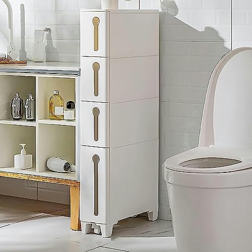6in Skinny Bathroom Storage Cabinet, Plastic Storage Drawers with Drawer, Multiple Tiers Bathroom Storage Furniture Home Organizer Rack, for Livi