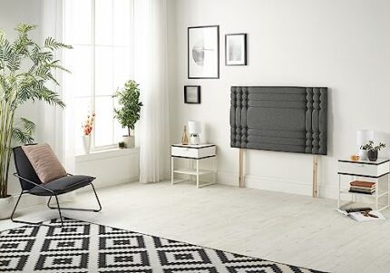 Somnior Beds Bed Centre Flexby Diamante Small Single 82cm Tweed Charcoal Headboard With Wooden Struts