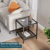 SAYGOER Small Side Table Glass End Table with Mesh Storage Shelf for Small Spaces Modern Square Bed Nightstand Couch Table for Living Room Bedroo