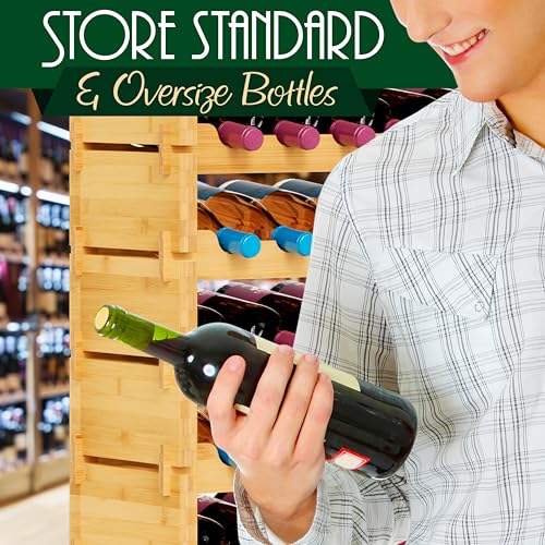 SereneLife 12 Tier Shelf-Strong Frame Solid Bamboo for 108 Bottle Wine Capacity (Color)