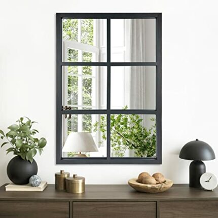 ironsmithn Wall Mirror Farmhouse Rectangular Window Mounted Decorative Long Hanging Decoration for Bathroom Vanity, Living Room or Bedroom (Black