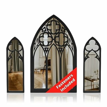 3 Pack Gothic Mirror Set - Goth Wall Decor Tiny Acrylic Mirrors - Church Window Mirros - Cathedral Arch Wall Decor - Halloween Indoor Decoration