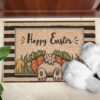Whaline Happy Easter Doormat Rustic Bunny Carrot Farmhouse Floor Mat Black Stripes Rubber Anti-Slip Front Entrance Door Rug for Easter Holiday Sp