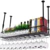 SUCHETA Hanging Wine Rack with Glass Holder and Shelf, Bar Goblet Stemware Glass Rack Floating Shelves Wall-Mounted Wine Racks Hanging Wine Holde