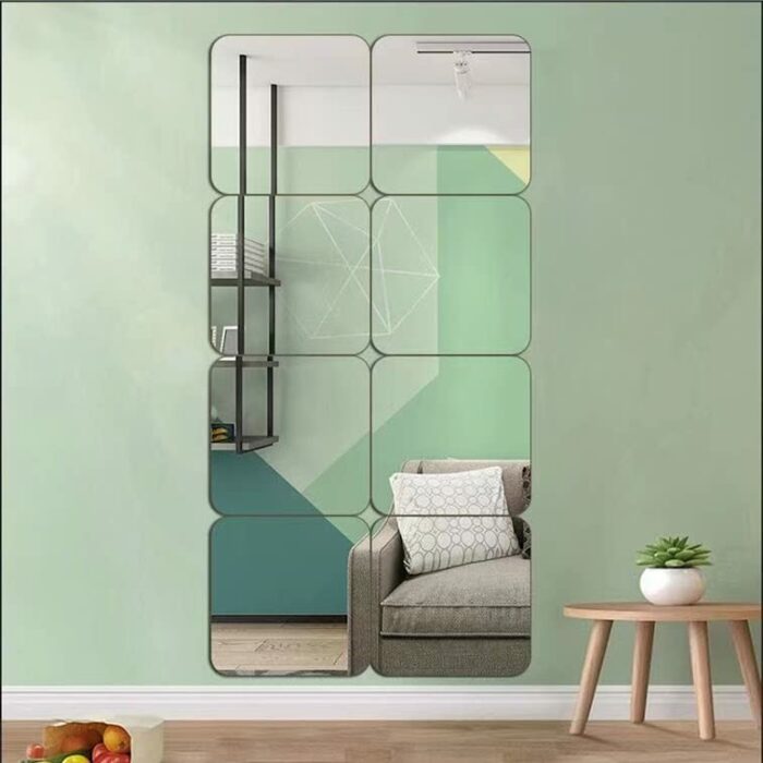 JEOYOO Full Length Wall Mirror Tiles, 8'' x 8'' x 8 PCS, Frameless Full Body Mirror Tiles for Bedroom,shatterproof Non Glass Mirrors Wall Mounted