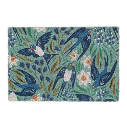 Relaxdays Colourful Swallows Flowers Birds Welcome Doormat, 40x60 cm, Door Mat Inside & Outside, Non-Slip, Multicoloured, 90% coconut 10% plastic