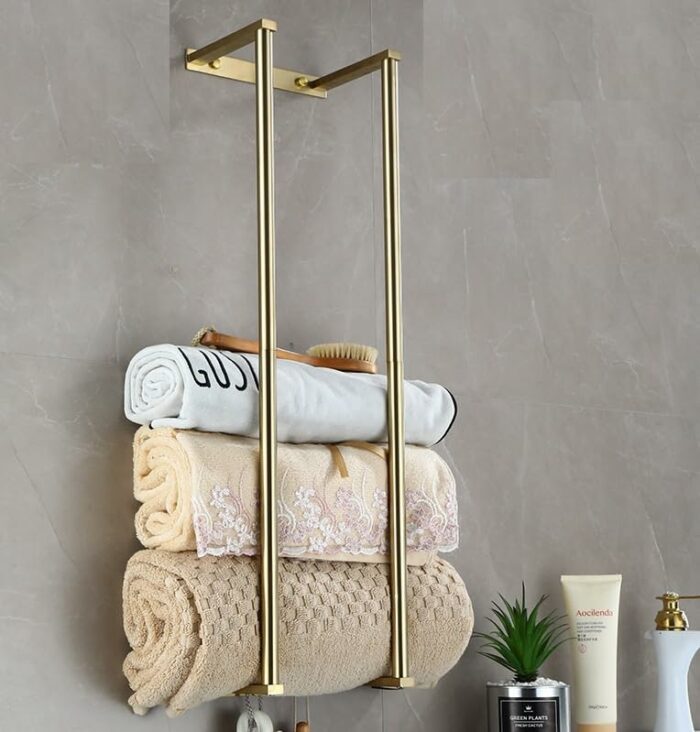 Towel Racks for Bathroom, Wall Mounted Towel Storage Holder, Stainless Steel Bathroom Towel Holder Can Hold 6 Bath Sheets for Bathe Towels and Ha