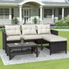 CZDYUF Outdoor Patio 3 Pcs Rattan Wicker Sofa Set， With Lounger Seat, Beige Cushions