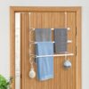 3 Tier Over the Door Towel Rail, Hanging Towel Rack for Bathroom, Adjustable Towel Holder with 2 Hooks for Storage Drying Towels Clothes, White